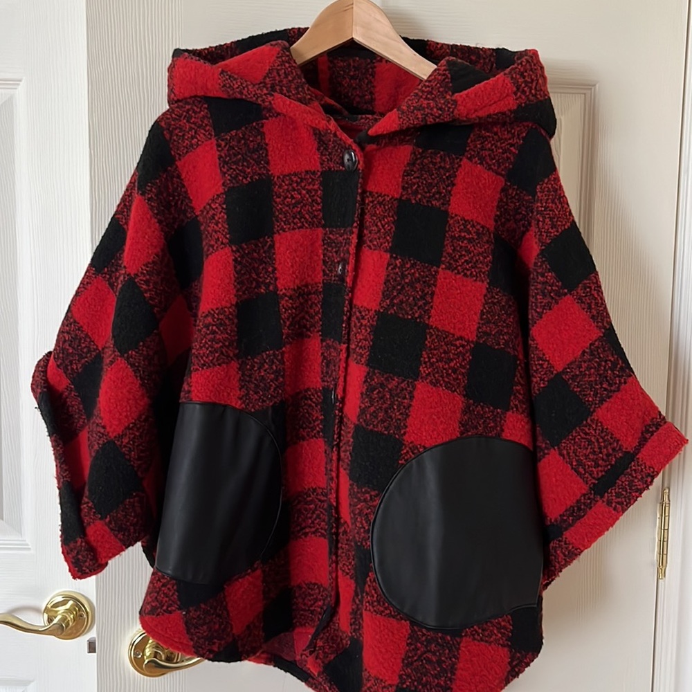 Classic red and black buffalo check ‘one of a kind’ hooded shacket
